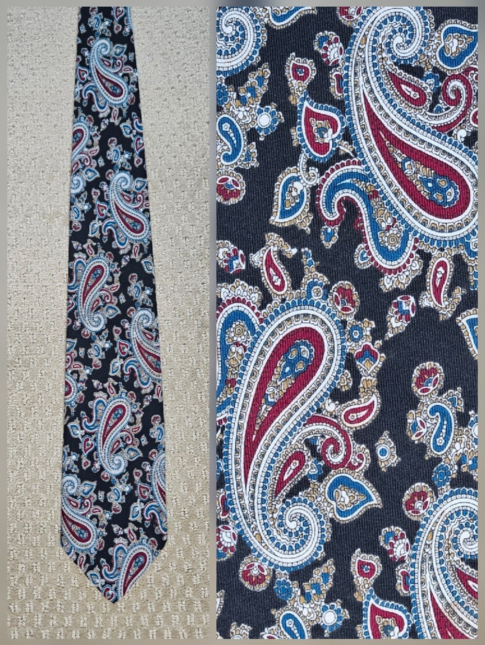 615 Collection black with red and turquoise paisley tie